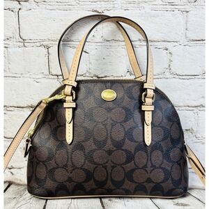 Coach Mini Cora Dome Satchel Crossbody Purse Brown Signature Canvas Leather Trim